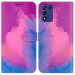 For Realme Q3S / Q3T / 9 SE / 9 5G Speed Watercolor Pattern Leather Phone Case(Purple Red)