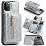 For iPhone 11 Pro DG.MING M3 Series Glitter Powder Card Bag Leather Case(Silver)