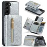 For Samsung Galaxy S21 5G DG.MING M3 Series Glitter Powder Card Bag Leather Case(Silver)