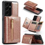 For Samsung Galaxy S21 Ultra 5G DG.MING M3 Series Glitter Powder Card Bag Leather Case(Rose Gold)
