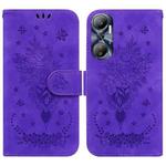 For Infinix Hot 20 Butterfly Rose Embossed Leather Phone Case(Purple)