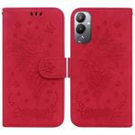 For Tecno Pova 4 Butterfly Rose Embossed Leather Phone Case(Red)
