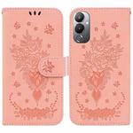 For Tecno Pova 4 Butterfly Rose Embossed Leather Phone Case(Pink)