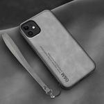 For iPhone 12 mini Lamba Skin Feel Leather Back Phone Case with Strap(Space Grey)