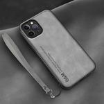 For iPhone 12 Pro Lamba Skin Feel Leather Back Phone Case with Strap(Space Grey)