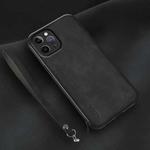 For iPhone 12 Pro Max Lamba Skin Feel Leather Back Phone Case with Strap(Black)