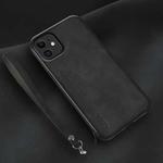 For iPhone 11 Lamba Skin Feel Leather Back Phone Case with Strap(Black)