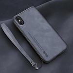 For iPhone X / XS Lamba Skin Feel Leather Back Phone Case with Strap(Blue)