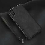For iPhone XR Lamba Skin Feel Leather Back Phone Case with Strap(Black)