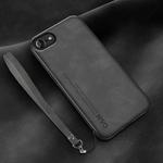 For iPhone SE 2022 / SE 2020 / 7 / 8 Lamba Skin Feel Leather Back Phone Case with Strap(Dark Grey)