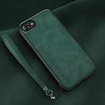 For iPhone SE 2022 / SE 2020 / 7 / 8 Lamba Skin Feel Leather Back Phone Case with Strap(Deep Green)