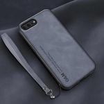 For iPhone 7 Plus / 8 Plus Lamba Skin Feel Leather Back Phone Case with Strap(Blue)