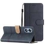 For OPPO A17 Business Style Cowhide Texture Leather Phone Case(Blue)