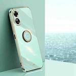 For OPPO A17 XINLI Straight Edge 6D Electroplate TPU Phone Case with Ring Holder(Mint Green)
