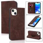 For iPhone 14 Plus Wireless Charging Magsafe Leather Phone Case(Dark Brown)