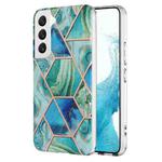 For Samsung Galaxy S23 5G Electroplating IMD Splicing Dual-side Marble TPU Phone Case(Green)