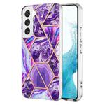 For Samsung Galaxy S23+ 5G Electroplating IMD Splicing Dual-side Marble TPU Phone Case(Dark Purple)