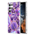 For Samsung Galaxy S23 Ultra 5G Electroplating IMD Splicing Dual-side Marble TPU Phone Case(Dark Purple)