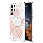 For Samsung Galaxy S23 Ultra 5G Electroplating IMD Splicing Dual-side Marble TPU Phone Case(Pink White)