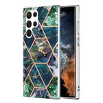 For Samsung Galaxy S23 Ultra 5G Electroplating IMD Splicing Dual-side Marble TPU Phone Case(Blue Green)