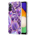 For Samsung Galaxy A14 5G Electroplating IMD Splicing Dual-side Marble TPU Phone Case(Dark Purple)