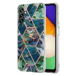 For Samsung Galaxy A14 5G Electroplating IMD Splicing Dual-side Marble TPU Phone Case(Blue Green)