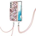 For Samsung Galaxy S23 5G Electroplating IMD TPU Phone Case with Lanyard(Pink Scales)