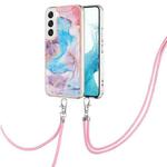 For Samsung Galaxy S23+ 5G Electroplating IMD TPU Phone Case with Lanyard(Blue Marble)