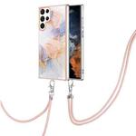 For Samsung Galaxy S23 Ultra 5G Electroplating IMD TPU Phone Case with Lanyard(White Marble)