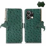 For OPPO Reno9 Pro+ Ostrich Pattern Genuine Leather RFID Phone Case(Green)