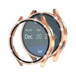 For Samsung Galaxy Watch4 44mm Single Row Diamond Electroplated PC+Tempered Film Watch Case(Rose Gold)