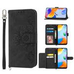 For Xiaomi 13 Skin-feel Flowers Embossed Wallet Leather Phone Case(Black)