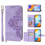 For Realme 10 4G Skin-feel Flowers Embossed Wallet Leather Phone Case(Purple)