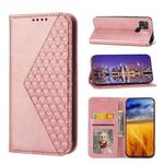 For Xiaomi Poco C40 Cubic Grid Calf Texture Magnetic Leather Phone Case(Rose Gold)