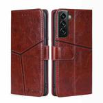 For Samsung Galaxy S23+ 5G Geometric Stitching Horizontal Flip Leather Phone Case(Dark Brown)