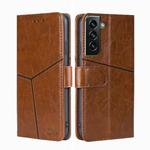 For Samsung Galaxy S23+ 5G Geometric Stitching Horizontal Flip Leather Phone Case(Light Brown)