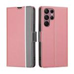 For Samsung Galaxy S23 Ultra 5G Twill Texture Side Button Leather Phone Case(Pink)