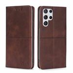 For Samsung Galaxy S23 Ultra 5G Cow Texture Magnetic Horizontal Flip Leather Phone Case(Dark Brown)