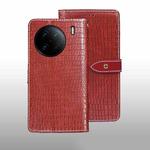 For vivo X90 Pro idewei Crocodile Texture Leather Phone Case(Red)