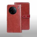 For vivo X90 Pro+ idewei Crocodile Texture Leather Phone Case(Red)