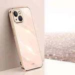 For iPhone 14 Plus XINLI Straight 6D Plating Gold Edge TPU Shockproof Case(Pink)