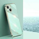 For iPhone 13 XINLI Straight 6D Plating Gold Edge TPU Shockproof Case(Mint Green)
