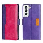 For Samsung Galaxy S23 5G Contrast Color Side Buckle Leather Phone Case(Purple+Rose Red)