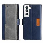 For Samsung Galaxy S23 5G Contrast Color Side Buckle Leather Phone Case(Blue+Grey)