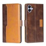 For Samsung Galaxy A04E Contrast Color Side Buckle Leather Phone Case(Dark Brown+Gold)