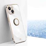 For iPhone 14 Plus XINLI Straight Edge 6D Electroplate TPU Phone Case with Ring Holder(White)