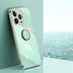 For iPhone 14 Pro XINLI Straight Edge 6D Electroplate TPU Phone Case with Ring Holder(Mint Green)