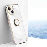 For iPhone 13 XINLI Straight Edge 6D Electroplate TPU Phone Case with Ring Holder(White)