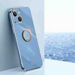 For iPhone 13 mini XINLI Straight Edge 6D Electroplate TPU Phone Case with Ring Holder(Celestial Blue)