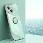 For iPhone 13 mini XINLI Straight Edge 6D Electroplate TPU Phone Case with Ring Holder(Mint Green)